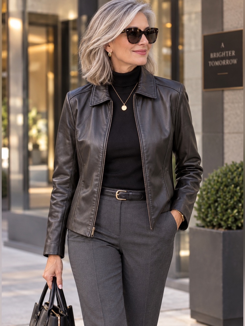 NWT Tommy Hilfiger Women’s Zip Leather Coat Black Size M